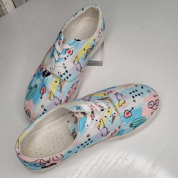 Lace-up Flats Shoes Print Canvas Fashion Walking Sneakers Women See Measurements - Picture 3 of 15